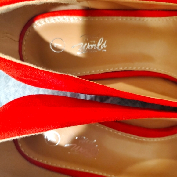 Red Faux Suede Block Heels - Picture 2 of 4